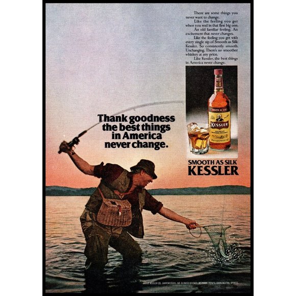 1978 Kessler American Whiskey Vintage Print Ad Man Fishing Hip Waders Wall Art - Picture 1 of 1